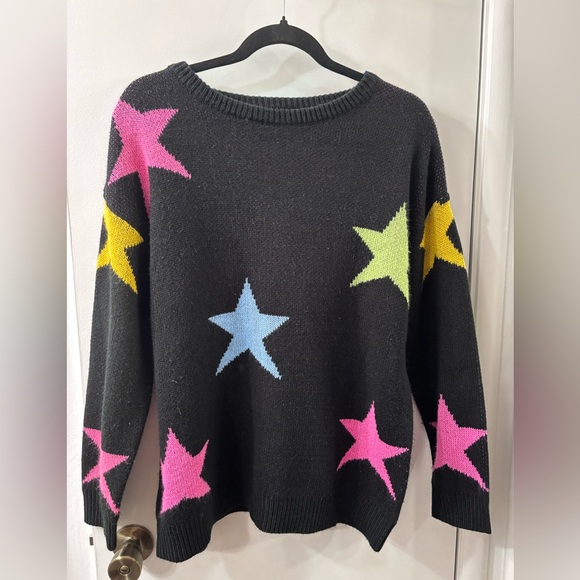 SHEIN Sweaters - Neon Star Black Sweater 80s Woman’s size S
